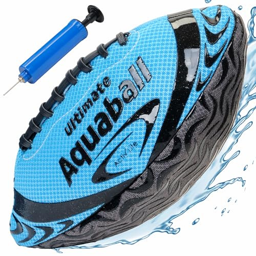 Activ Life Water Football for Pool, Beach, Outdoor, 9.5-inch Waterproof Pool Toys for Kids Aged 6-14, Heavy-Duty Water Ball, Double Lacing for Easy Grip, Lake Toys for Sports & Family Games - Blue