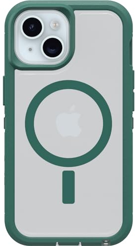 OtterBox iPhone 15, iPhone 14 und iPhone 13 Defender Series XT transparente Hülle – Velvet Evergreen (transparent), bildschirmlos, robust, rastet an MagSafe an, Schlüsselbandbefestigung