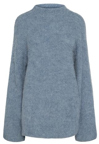 PIECES Damer Pcmala Ls highneck stickad Noos Bc stickad tröja, Blekt denim, S