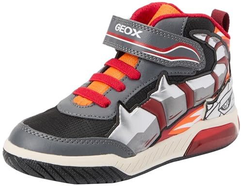 Geox J INEK Boy C Sneaker, DK Grey/ORANGE, 35 EU