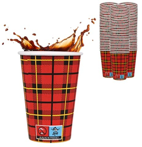 Enpack 1000 Schwarz/Rote Pappbecher 180 ml aus Kraftpapier - Kaffeebecher to go zum servieren von Tee, Kaffee, Glühwein oder anderen Getränken - Coffee To Go Becher