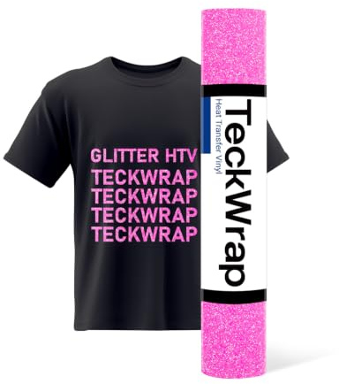 TECKWRAP Glitzer-HTV Neon Pink Glitter Wärmetransfer-Vinyl-Rolle 25,4 cm x 1,5 m für DIY-Kleidung, T-Shirts, Stoff, rosa Glitzer, zum Aufbügeln, Vinyl, kompatibel mit Hitzepressen, Bastelschneidern