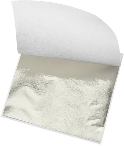QUARKZMAN Foglia d'Oro in Fogli, Carte Classiche in Foglia d'Argento, 8,5 Cm x 8 Cm per Decorazione Artistica, Sculture, Pittura, Confezione da 200