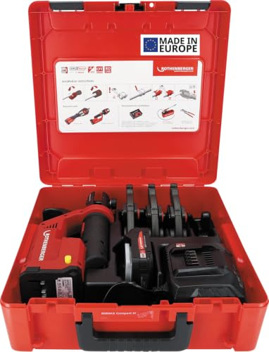 ROTHENBERGER ROMAX COMPACT III Set U16-20-25, 2Ah, EU, CAS | 1000004281 | Pressbacken, Kontur U in den Größen 16-20-25 mm, Verpressen von Fittings bis 35 mm (Metall), schnelle 3-Sekunden-Verpressung