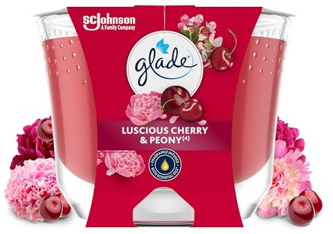 Glade Bougie Vegan Longue Durée Parfum Infusé Huiles Essentielles - Nouvelle Formule Sans Huile De Palme - Luscious Cherry & Peony - 1 Bougie