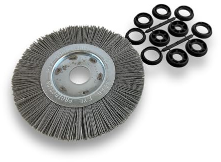 Lot de 10 brosses circulaires NYLON Abrasif | Ø 200 mm | Epaisseur 1 rang | Carbure de silicium Grain 120 | Alésage 32 mm + réducteur bague 25/22/20/16/12 mm | Touret ponceuse | Kibros 218201KR_120x10