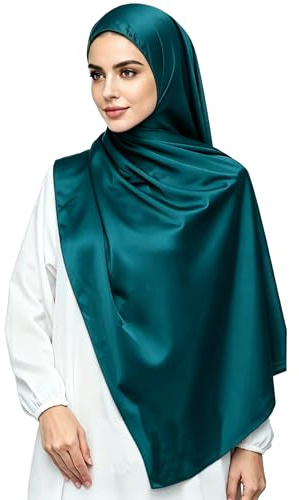 Lina & Lily Luxus-Satin Hijab Kopftuch Schal für Muslimische Frauen Extra Langer