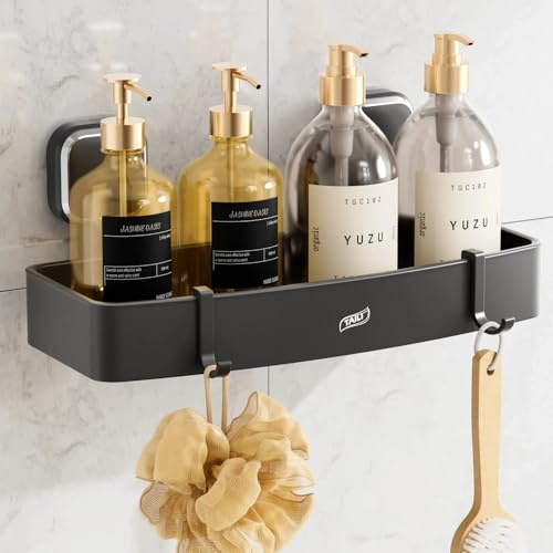 TAILI Duschablage ohne Bohren Duschablage Saugnapf Extra Stark, Schwarz | Saugnapf Dusche Organizer Große Kapazität Rostfreier Bad Organizer Ohne Bohren Badezimmer Zubehör für Shampoo Duschkorb