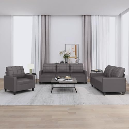 Willood 3 Sitzer + 2 Sitzer Sofa + Sessel Sofagarnitur Kunstleder Grau