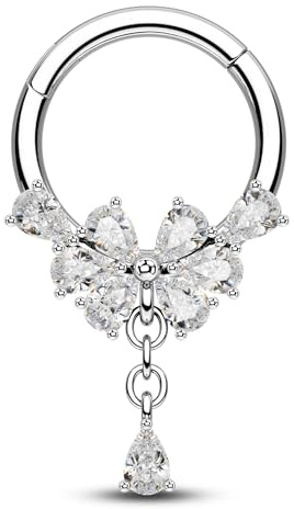 CM Crareesi Mania Schmetterling Septum Piercing Chirurgenstahl 8mm Hängend Nasenpiercing Septum Daith Helix Piercings Silber Knorpel Ohrring