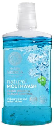Natura Siberica Natural Mouthwash with Pure Mint & Active Calcium - Enjuague bucal natural para control de placa y aliento fresco - Con Limonnik Nanai y madreselva - 520 ml