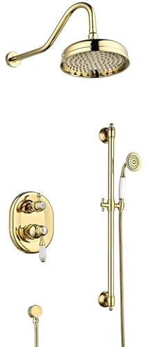 Concealed Shower Mixer Taps Wall Mounted 2 Functions Single Handle Adjustable Height Brass Concealed Shower Mixer Set Gold