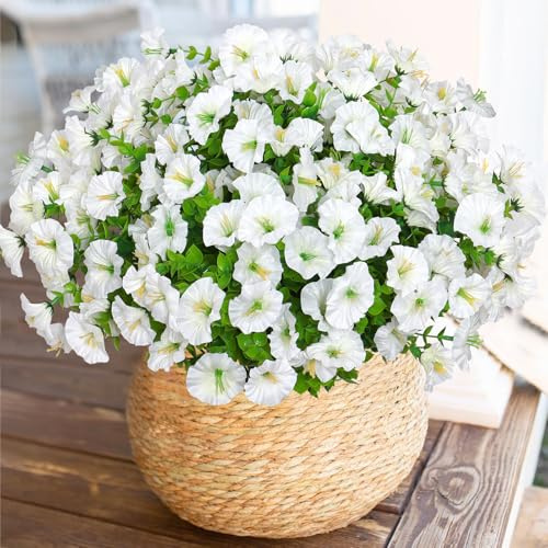 Weldomcor 10 Piezas de Flores Artificiales Exterior Resistentes a los Rayos UV Flores Falsas Plantas Artificiales para Hogar Cocina Jardín Porche Ventana Caja Decoración de Boda (Blanco)