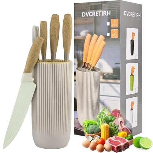 Abnaok Kitchen Knife Set with Block, 6-Piece Chef Knives Stainless Steel, Professional with Ergonomic Handle, Non-Stick Knife Set with Universal Knife Block