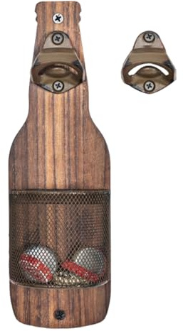 Eterspr Abridor Cerveza Pared, Abridor de Madera Retro, Abrebotellas Cerveza, con Colector Tapa Botella, Regalos Originales Hombre Idea de Regalo única Para Hombres