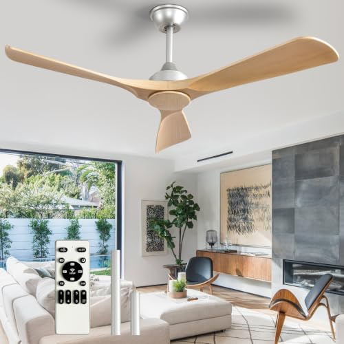 Depuley Ceiling Fan Without Light: 52 Inch Outdoor Fan with Remote App Control for Patio Porch - Grainy Ceiling Fan no Light for Indoor - 3 Blade Fan Reversible 6 Speed Quiet
