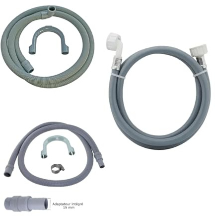 SOS Accessoire Kit tuyau d'arrivée d'eau universel 5000mm avec tuyau de vidange et rallonge (2500+2500mm) pour Lave-linge TOUTES MARQUES 3666356129771