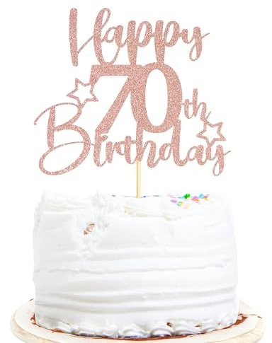 Sotpot 70th Birthday Cake Topper Double‑sided Rose Gold Glitter with Star Pattern 1 pack for 70th Birthday Party Decor Supplies