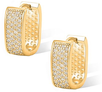 WATEFOER Zirkonia Ohrringe Sterling Silber 925 Creolen für Damen Hypoallergen Goldene Creolen Damen Thick Huggie Hoop Ohrringe Modeschmuck Geschenke für Hochzeit Weihnachten Muttertag