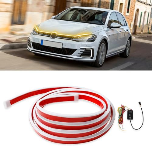 DREAMOTOR Tira de Luces LED para Capó de Coche 180 cm 2 en 1, Flexible Impermeable para Exterior, Luces Diurnas e Intermitentes para Coche, SUV y Camión