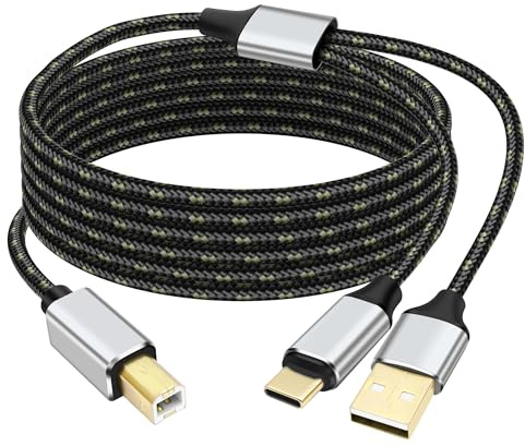 MEIRIYFA Typ C + USB A zu USB B Druckerkabel MIDI Kabel 2 in 1 Usb C/A Stecker auf B Stecker Y Splitter Verlängerungskabel für Drucker Scanner MIDI Tastaturinstrument - 1,5 M