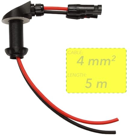 Solarpanel Kabeldurchführung, Solar Kabeldurchführungstülle, wasserdicht mit hochwertiger Dichtung (Butyl), Wohnmobil, Wohnwagen, Boot, schwarz, vormontierte Solarkabel (4mm² Kabel, Länge 5,0m)