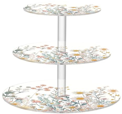 Blueangle 3-Tier Round Cupcake Stand – Herb Flower Acrylic Dessert Tower, Non-Slip Tiered Dessert Stand for Baby Shower, Birthday, Wedding Party （517）