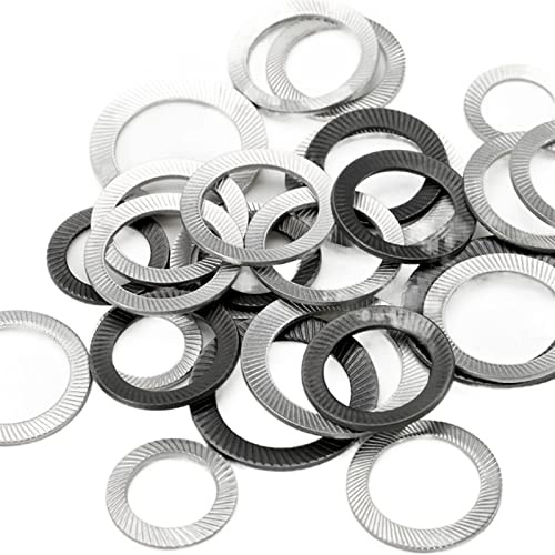 M2.5-M36 Rondelle elastiche a disco in acciaio al carbonio e acciaio inossidabile, Rondelle di bloccaggio a farfalla, Rondelle a strisce zigrinate a doppia faccia coniche,(Stainless Steel,50Pcs M4)