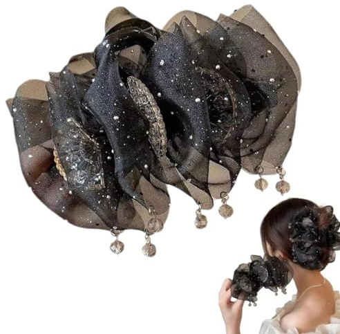 Molla per capelli con nappa a ventaglio, fermaglio per capelli voluminoso e soffice, elegante stile vintage, per capelli spessi, per matrimonio e uso quotidiano (1 pezzi)
