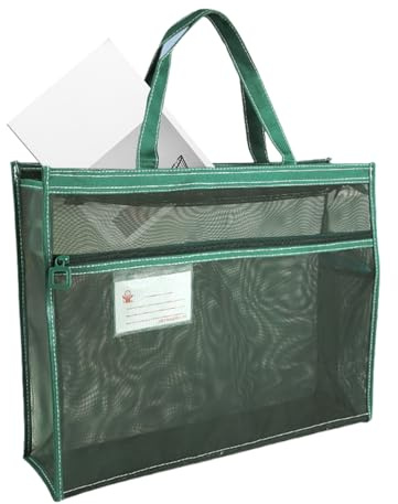 Transparent förvaringsväska i konstverket – nätverk, 43,2 x 33 x 11,2 cm A3-bärväska, portföljer med dragkedja | målarbok hållare, ritmaterialväska, GRÖN, se beskrivning
