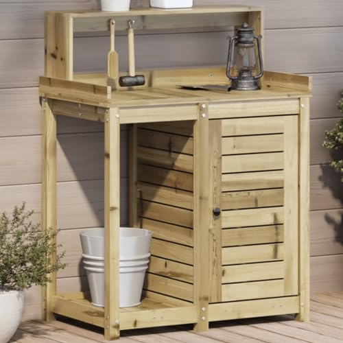 YUTAASU Tavolo da Invasatura in Legno di Pino Impregnato 82.5x50x109.5 cm per Piante in Vaso, Banco da Lavoro Giardinaggio con Mobile Portaoggetti e Design Ventilato,