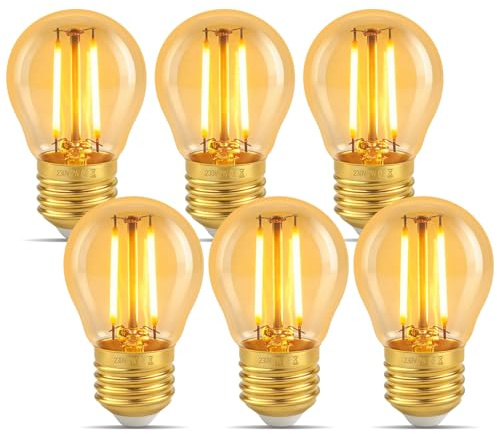 MLOQI 6 Stück E27 LED Vintage Glühbirne, 2W, 2200K,G45 Retro Warmes Gelb LED Birne, LED Lampe