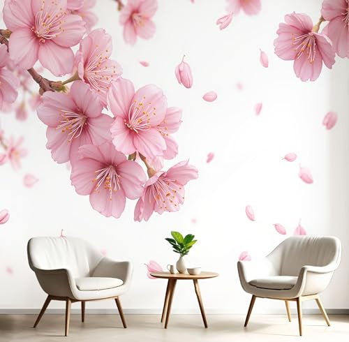 Carta Da Parati Fiori Di Ciliegio Svolazzanti 150Lx105A cm Wallpaper Carta da Parati Murale 3D, Sognanti Fiori Fotomurali Moderni Per Soggiorno Camera da Letto, Decorazione 3D