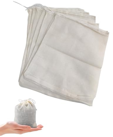 hommova 70 Pcs 10 cm X 8 cm Empty Tea Bags, Reusable Drawstring Muslin Spice Bags for Cooking Filter Spice Storage