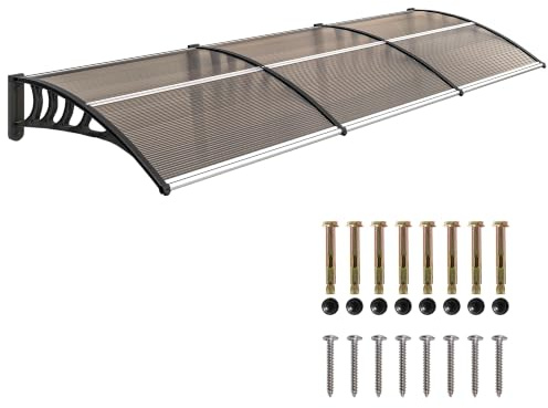 Outsunny Auvent de Porte Entrée Polycarbonate Anti-UV 303x96cm Marron | Toit Marquise de Porte Exterieur, Profil Aluminium, Résistante, Toit Abri, Protection Pluie, Terrasse Balcon