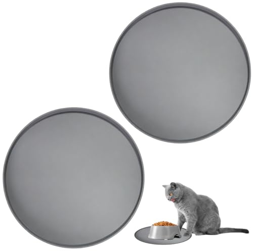 2 Stück Napfunterlage für Hund Katzen, 28 cm Hohe Ränder Futtermatte | Katzen zur Vermeidung Von Verschüttungen, wasserdichte und rutschfeste, BPA-Freie Silikonmatte für Futter und Wassernäpfe