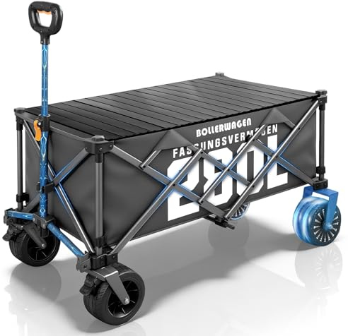 Elektrowagen Bollerwagen faltbar, Transportwagen mit Bürstenlos Motor | Vollständig Faltbares Design | 280L bis 80KG | 3 Geschwindigkeitsstufen, Gartenwagen mit Tischplatte für Garten Camping (Grau)
