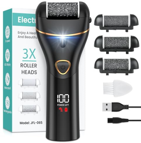 PALATALA Electric Foot File for Hard Skin Remover Foot,Pedicure Sets for Feet Electric Callus Remover foot Dead Dry Skin remover for Feet Sander Care Kit Pedicure Tools with 3 Rollers,USB Rechargeable