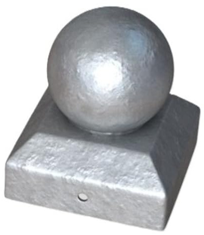 BPC Fixings Metal Post Cap in Silver - Round Ball Top - 75 x 75mm - Decorative Head Protects Fence Deck Posts Against Weather Damage - Home Outdoor Garden DIY - Pack of 2