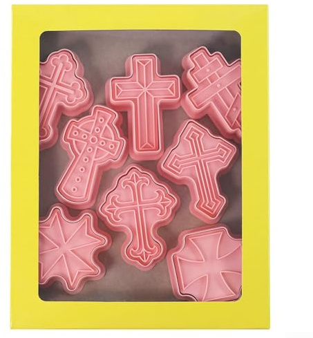 ZMdooreasy Juego de cortadores de galletas en forma de cruz de Pascua, 8 piezas, cortadores de galletas de polipropileno para hornear cocina, decoraciones de fondant y golosinas navideñas, rosa