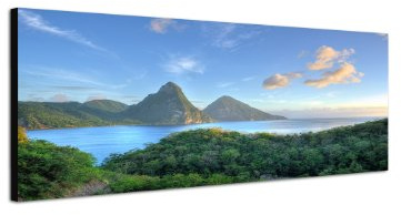 Karibik Sonne Meer Strand 150x50cm Panorama Wandbild auf Leinwand und Keilrahmen fertig zum aufhängen - Unsere Bilder auf Leinwand bestechen durch ihre ungewöhnlichen Formate und den extrem detaillierten Druck aus bis zu 100 Megapixel hoch aufgelösten Fotos.