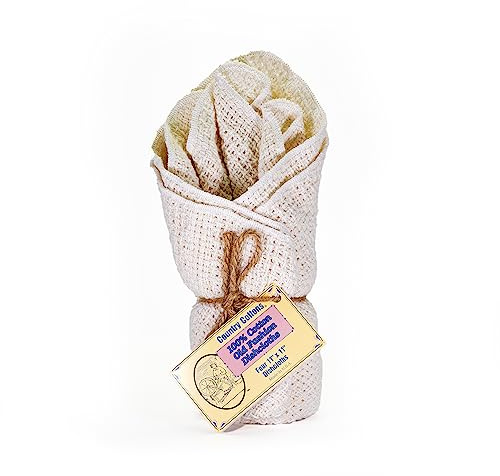 Country Cottons Old Fashion 100% Cotton Dishcloths - Set of 4 Mixed Colors - 4 Natural -11 x 11