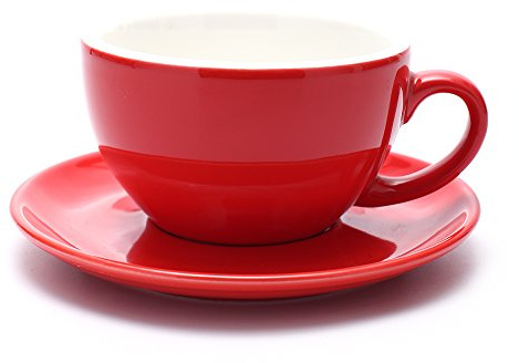 Coffeezone Ceramic Latte Art Cup and Saucer for Latte & Cappuccino & Double Espresso, Mate for Coffee Shop and Barista (Glossy Red, 10.5 oz)
