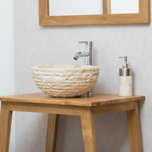 Wanda collection - Vasque Ronde à Poser en Pierre Vésuve crème 35cm