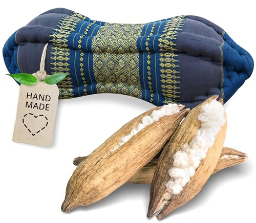livasia Nackenstützkissen Papayakissen - Ø 13x43cm - Nackenkissen Papayaform, Sofakissen, Lesekissen mit Kapok, Kissen für Garten und Balkon, Reisekissen handgefertigt (Hellblau)