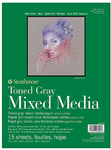 STRATHMORE Série 400 recyclé - Bloc Mixed Media 15 feuilles 22.8 x 30.5 cm - 300g/m² - Ton gris