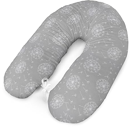 Amilian Stillkissen und Seitenschläferkissen XXL Schwangerschaftskissen 170 cm Stillkissen klein waschbarer Baumwolle Bezug mit Reißverschluss Grauer und weicher gewöhnlicher Löwenzahn