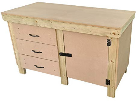 Wooden MDF Workbench Tool Cabinet with Lockable Cupboard - Double Shelf (4ft)