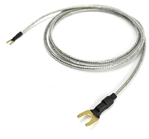 Selected Cable Cavo di messa a terra, 3 m, 1 x 1,0 mm², per giradischi con forcella dorata (2 dimensioni), linea di massa, trasparente, schermo intrecciato, argento