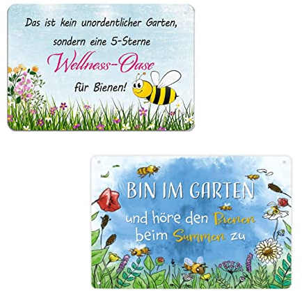 2er Set Blechschilder Garten 20x30cm - Metallschild mit Lustig Spruch - das ist kein unordentlicher garten - Bin im Garten - Vintage Deko Geschenk - Wetterfest Schild